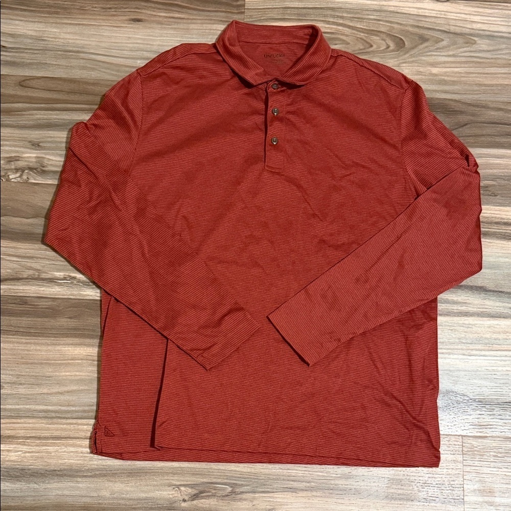 UNTUCKit Shirt Mens XL Damaschino Regular Fit Red Orange Striped L/S Polo